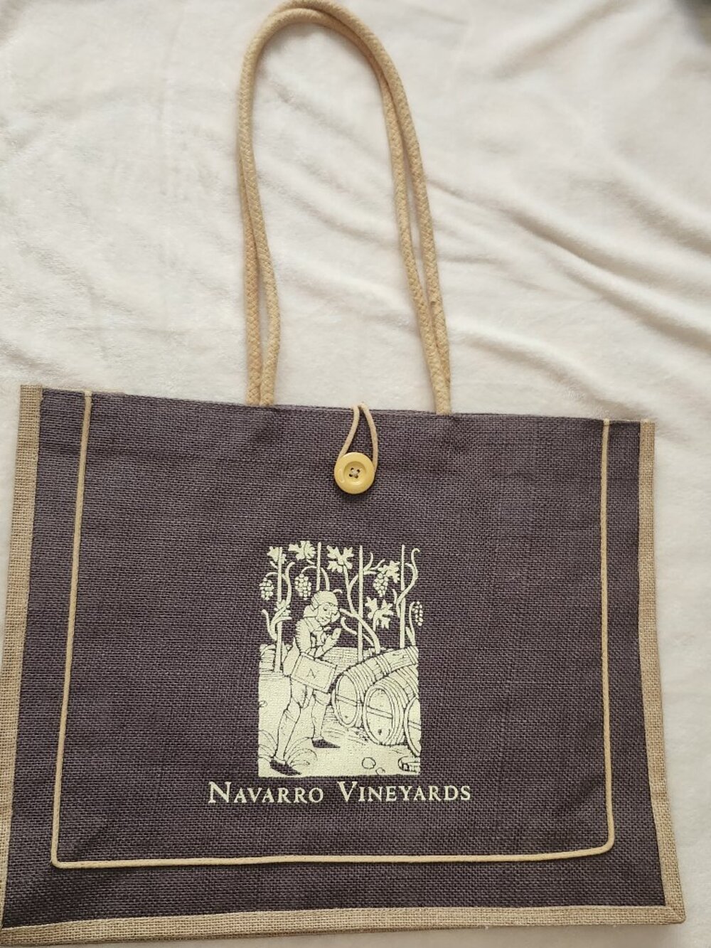 Navarro Vineyards Jute Burlap Tote Bag Wine Country Print